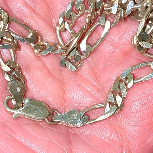 Vintage Figaro Sterling Silver 925 Chain Necklace with Diamond-Cut Links - Picture 15 of 16